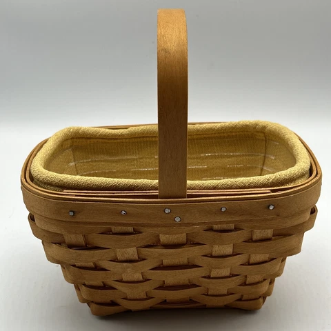 Longaberger 2001 Small Comfort Basket w/ Fabric Liner Yellow & Protector EUC Cover