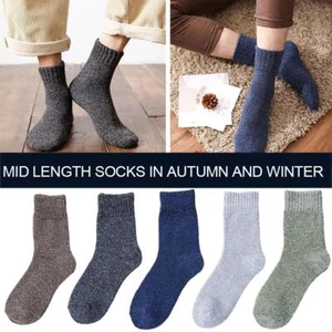 5 pairs of men's winter super thick plush mid length socks warm USS soft I8V8 - Picture 1 of 15