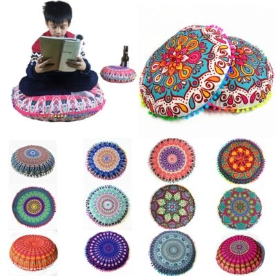 Round Bohemian Pillowcase Mandala Pattern Cushion Cover Meditation Floor Decor - Image 1 of 4