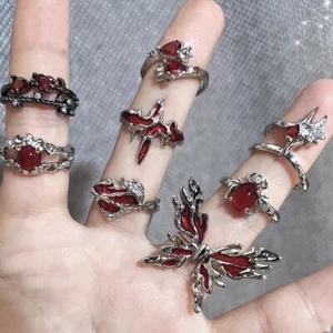 Gothic Halloween Irregular Red Crystal Spider Ring Women Men Punk Jewelry Gift - Picture 1 of 17