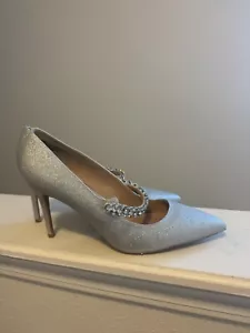 BCBGMaxazria Branda Stiletto Pump Silver Rhinestones Bling Glitter Heels 8 NEW - Picture 1 of 5