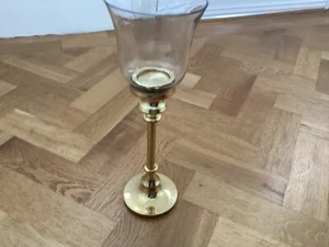 tall brass hurricane glass shade candle holder - Picture 1 of 4