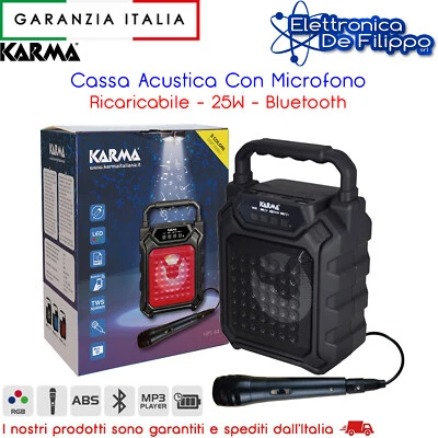 Cassa Acustica Con Microfono Ricaricabile - 25W - Bluetooth Nera - Immagine 1 di 4