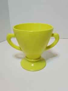 Hazel Atlas Ovide Platonite Footed Open Sugar Bowl Yellow Green - Picture 1 of 6
