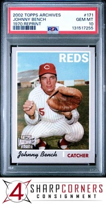 2002 TOPPS ARCHIVES 1970 REPRINT #171 JOHNNY BENCH HOF POP 6 PSA 10 - Image 1 of 3
