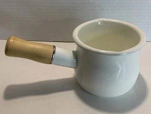 Enamel Ware Dipper White With Wood Handle Ladle Butter Sauce Warmer - Picture 1 of 9