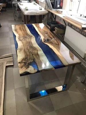 60" x 30" Ocean Waves Epoxy River Table Top – Live Edge Dining Custom Furniture - Image 1 of 3