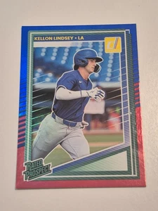 Kellon Lindsey 2025 Donruss Rated Prospect Red & Blue Parallel # 191 - Dodgers - Picture 1 of 3