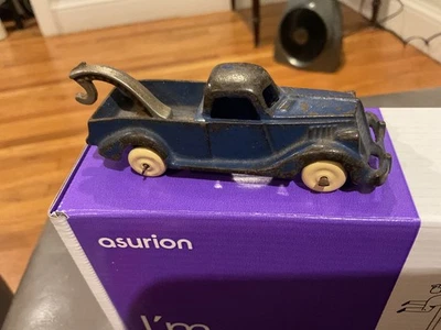 Grúa camioneta pickup Hubley de hierro fundido azul de la década de 1930 3 1/2"" Foto 1 de 4