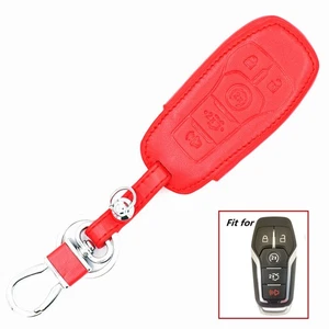 Red Leather 5 Buttons Remote Key Chain Holder Cover Case Fob For Ford Edge F-150 - Picture 1 of 3