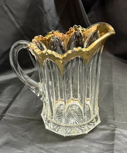 Antique Heisey Colonial Peerless 300 Water Pitcher Gold Flash Sawtooth Edge RARE - Picture 1 of 20