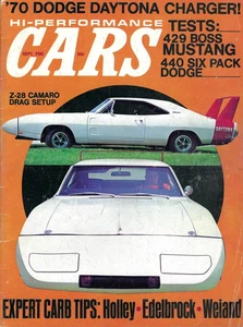 Hi-Performance Cars September 1969 -Z-28 Camaro-Daytona, Super Bee, Mustang Boss - Picture 1 of 2