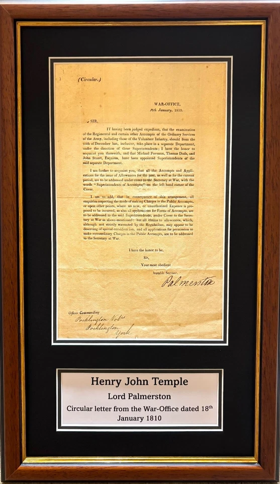 Lord Palmerston UK Prime Minister Framed 54cmx32cm 100% Hand Signed Letter & COA - Image 1 of 4