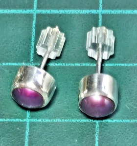 Vintage Stamped PTC? 925 Sterling Silver Purple Stone Post Stud Earrings - Picture 1 of 6