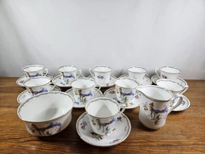SHELLEY CHINA TEA SET VERSAILLE 11426 ENGLAND BIRD FRUIT CUP SAUCERS SUGAR CREAM - Picture 1 of 24