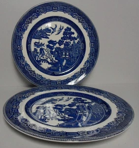 Johnson Brothers WILLOW BLUE Dinner Plate set of 2 Black Stamp - Picture 1 of 3