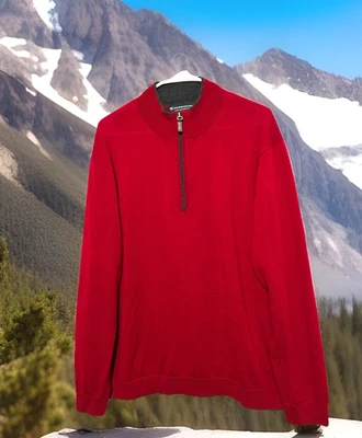 Suéter Hart Schaffner Marx XL Rojo Gris Lana Merino Extra Fina 1/4 Cremallera Pullover Foto 1 de 4