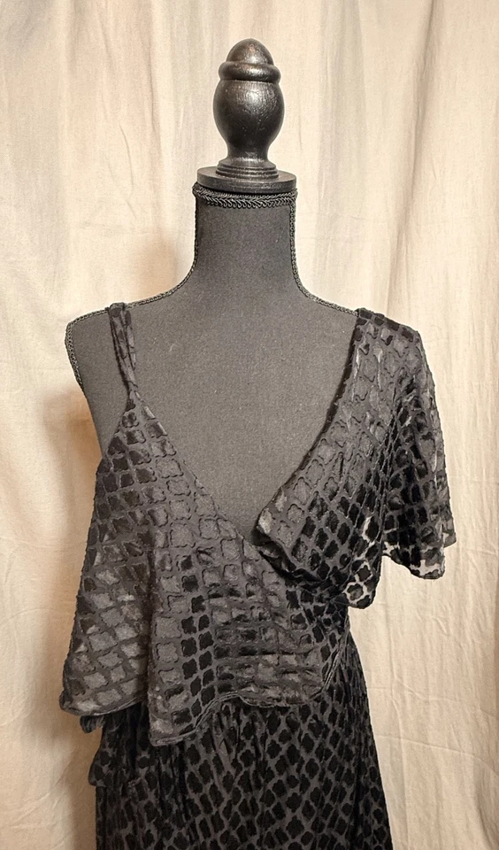 Diane Von Furstenberg Women's Burnout Satin Ruffle Long Wrap Dress Black Size M - Image 1 of 4