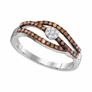 10k White Gold Womens Round Brown Diamond Strand Cluster Ring - Picture 1 of 1