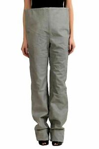 Maison Margiela Women's Gray Leather Croc Print Straight Pants US 4 IT 40