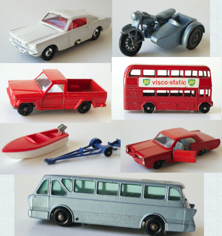 Lote Matchbox 8 Mustang 4 Triumph 48 remolque para barco 40 autobuses 22 Pontiac 71 Jeep 5 BP Foto 1 de 4