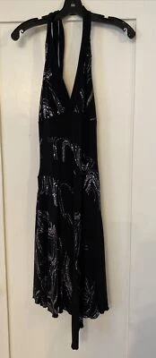 Vestido de Fiesta Vintage La Belle Metálico Plateado Negro Halter Talla Mediana Discoteca Foto 1 de 4