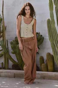 Free People FP One Chance Trousers Zip Hook Eye Pocket Cork Pants Medium M 10 - Picture 1 of 9