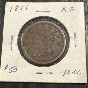 1851 N-4 Braided Hair Large Cent Choice Extremely Fine XF+ Coin - Picture 1 of 3