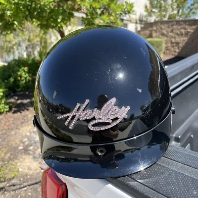 Harley-Davidson® Womens Helmet Pink Bling Logo Hybrid 1/2 Helmet Black Large - Image 1 of 4
