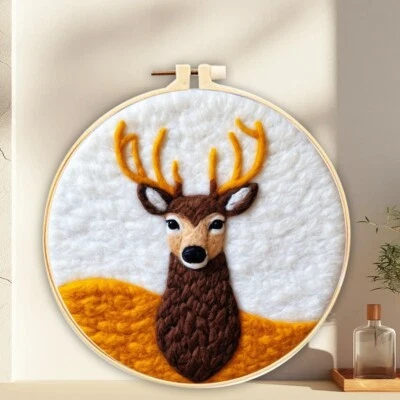 Wool Needle Felted Deer With Frame, Xmas Gifts For Adult Beginners Kids Girls - Image 1 of 4