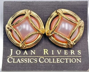 Vintage Joan Rivers Clip On Earrings Gold Tone Cage Interchangeable Pink - Picture 1 of 10