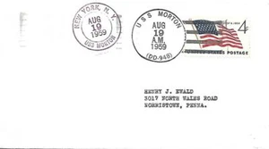 MORTON (DD-948) 19 Aug 1959 Locy Type 2(n+u)(A,USS) & 9fu Postmarks - Picture 1 of 1