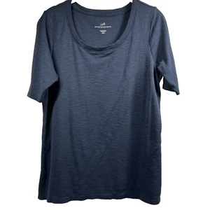 J Jill Women's Pima Scoop Neck Tee Size Medium Petite PM Navy Blue Short Sleeves - Picture 1 of 7