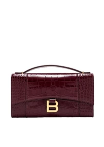 BALENCIAGA Hourglass Burgundy Embossed Leather Top Handle Bag New & Authentic - Picture 1 of 3