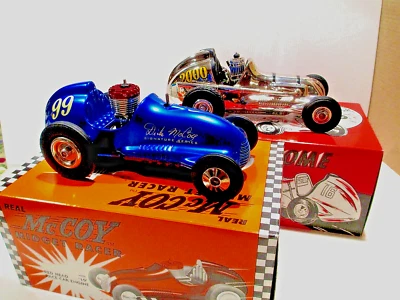 Two vintage blue & chrome Nylint midget tether race cars. control line, toy Mint - Image 1 of 4