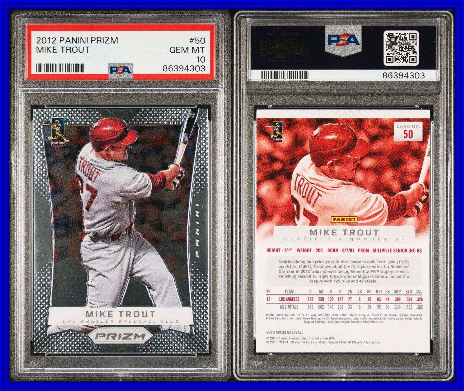 PSA 10 2012 Panini Prizm #50 Mike Trout Los Angeles Angels 1st Ever Prizm Card!