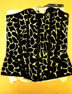 Living Dead Souls Zipper Corset Giraffe Print Black & Yellow Pinup Punk Goth  - Picture 1 of 5