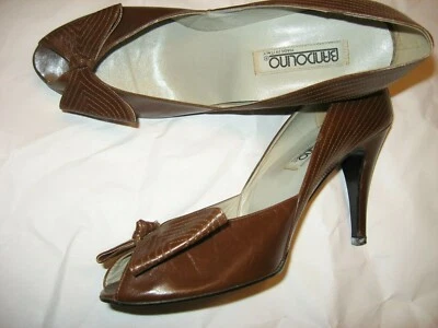 BANDOLINO, VINTAGE Pumps, Brown Leather, Open Toe, Bow, Italian Made Heels  9M - Image 1 of 4