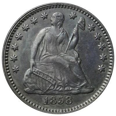 1858/1858 Inverted Overdate Seated Liberty Half Dime CHOICE BU RARE! E726 RKEPA - Image 1 of 3