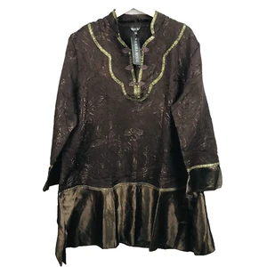 Amira Mode Robe Femme 18 XXXL Doré Marron Col Mandarin Ourlet et Poignets Satin - Imagen 1 de 11