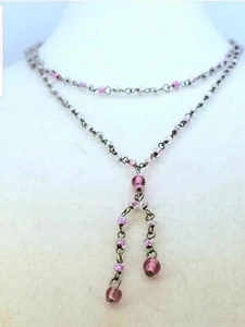 Kleines Mädchen rosa Doppelstrang 13" Halskette Glasperlen gesprenkelt verdrahtet Kunst Vintage - Bild 1 von 9