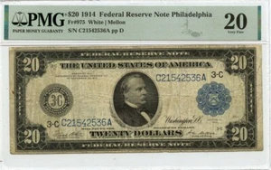 1914 $20 Federal Reserve Note Philadelphia Fr# 975 PMG VF20 - Picture 1 of 2