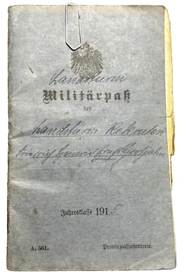 WWI Original Imperial German Military Pass GROTJAHN Verdun 1916 RIR 204 - Image 1 of 4