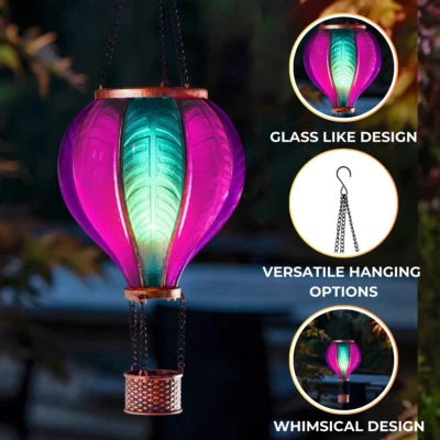 45cm Hanging Outdoor Lantern Solar Aurora Hot Air Balloon LED Light - Image 1 of 4