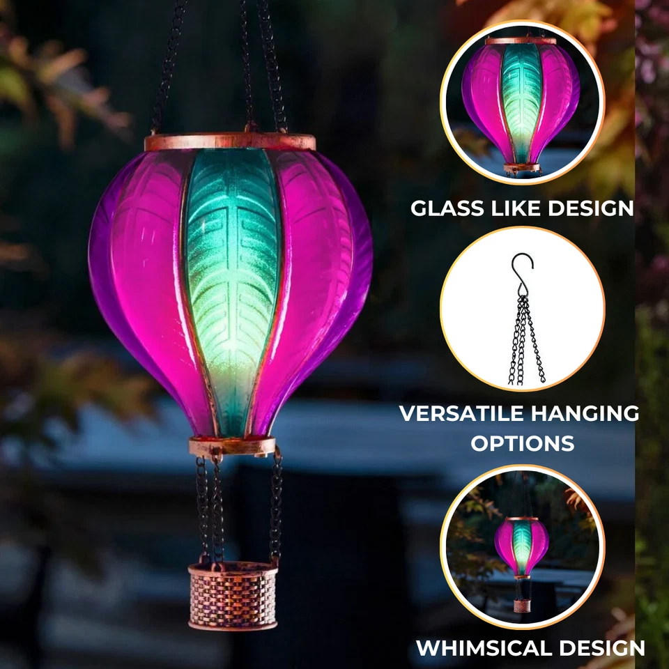 45cm Hanging Outdoor Lantern Solar Aurora Hot Air Balloon LED Light - Image 1 of 4