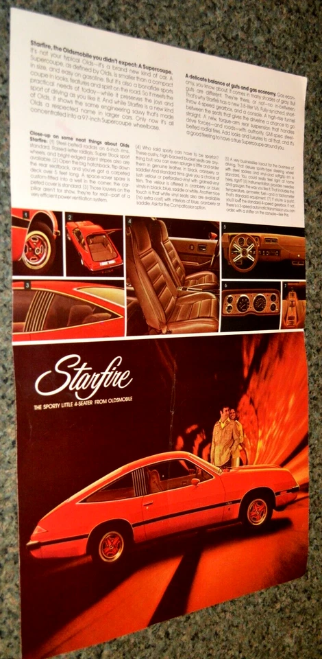 1975 OLDSMOBILE STARFIRE ORIGINAL DEALER BROCHURE 75 RED STAR FIRE AD - Image 1 of 3