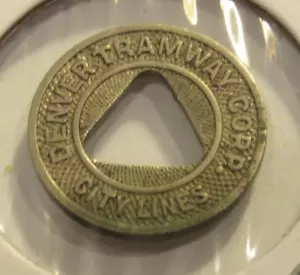 Token de autobús de tránsito muy antiguo Denver Tramway Corp. Denver, CO - Colo. - Imagen 1 de 2