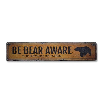 Be Bear Aware, Custom Family Name Cabin - Rustic Distressed Wood Sign - Image 1 of 2