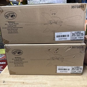 Lot of 2 Hampton Bay Wellston II 44 in. Indoor  Matte White Downrod Ceiling Fan - Picture 1 of 4