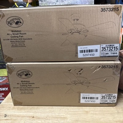 Lot of 2 Hampton Bay Wellston II 44 in. Indoor  Matte White Downrod Ceiling Fan - Image 1 of 4